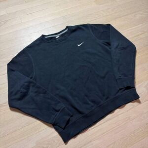 Nike Crewneck Sweatshirt Mens Large Black Embroidered Swoosh Pullover Fleece L